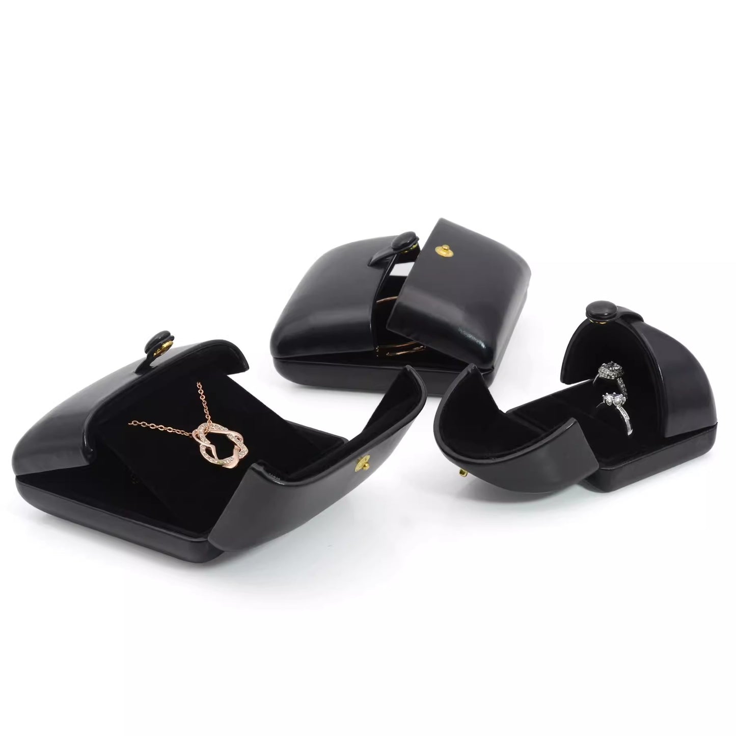 Double opening black leather creative jewelry box engagement ring box jewelry box earring box necklace box bracelet box