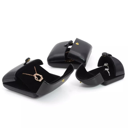 Double opening black leather creative jewelry box engagement ring box jewelry box earring box necklace box bracelet box