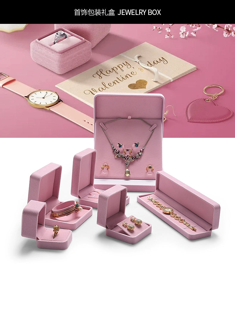 [Clearance] Flannel ring box pink necklace bracelet box earrings stud small delicate wrapping gift box