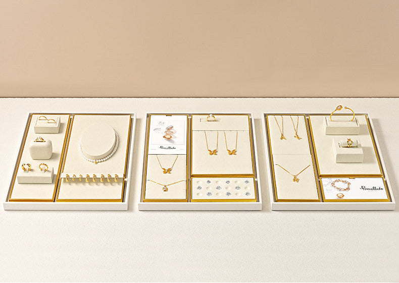 Luxury microfiber jewelry display plate mirror gold high-end ring necklace pendant display props