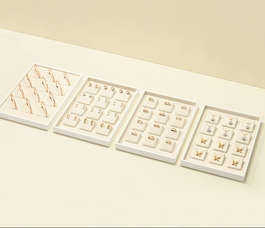 Microfibre 12-Slot Jewellery Display Tray Set for Showcases — Ring, Earring, Pendant & Bangle Trays