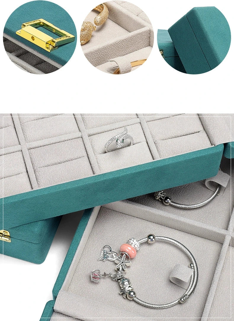 Double open jewelry storage box, metal buckle ring, necklace, stud earrings, pendants, jewelry storage, packaging, gift box