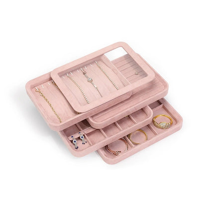 Velvet jewelry tray with lid dustproof jewelry storage box bracelet necklace bracelet ring stud jewelry display tray