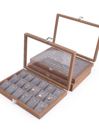 High-end walnut color look at the pallet jewelry tray jewelry display ornament large capacity bracelet earrings storage box