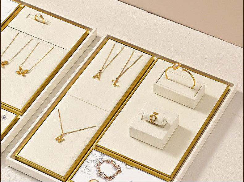 Luxury microfiber jewelry display plate mirror gold high-end ring necklace pendant display props