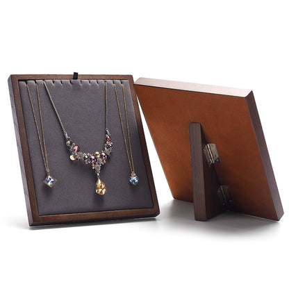 Folding Necklace Display Stand Solid Wood Microfiber Vertical Pendant Storage Rack Store Jewelry Display Props