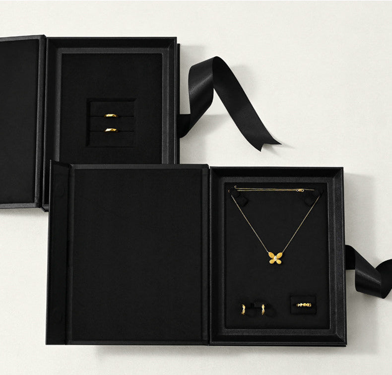 Jewelry storage box creative ribbon book box flap ring necklace jewelry display gift box