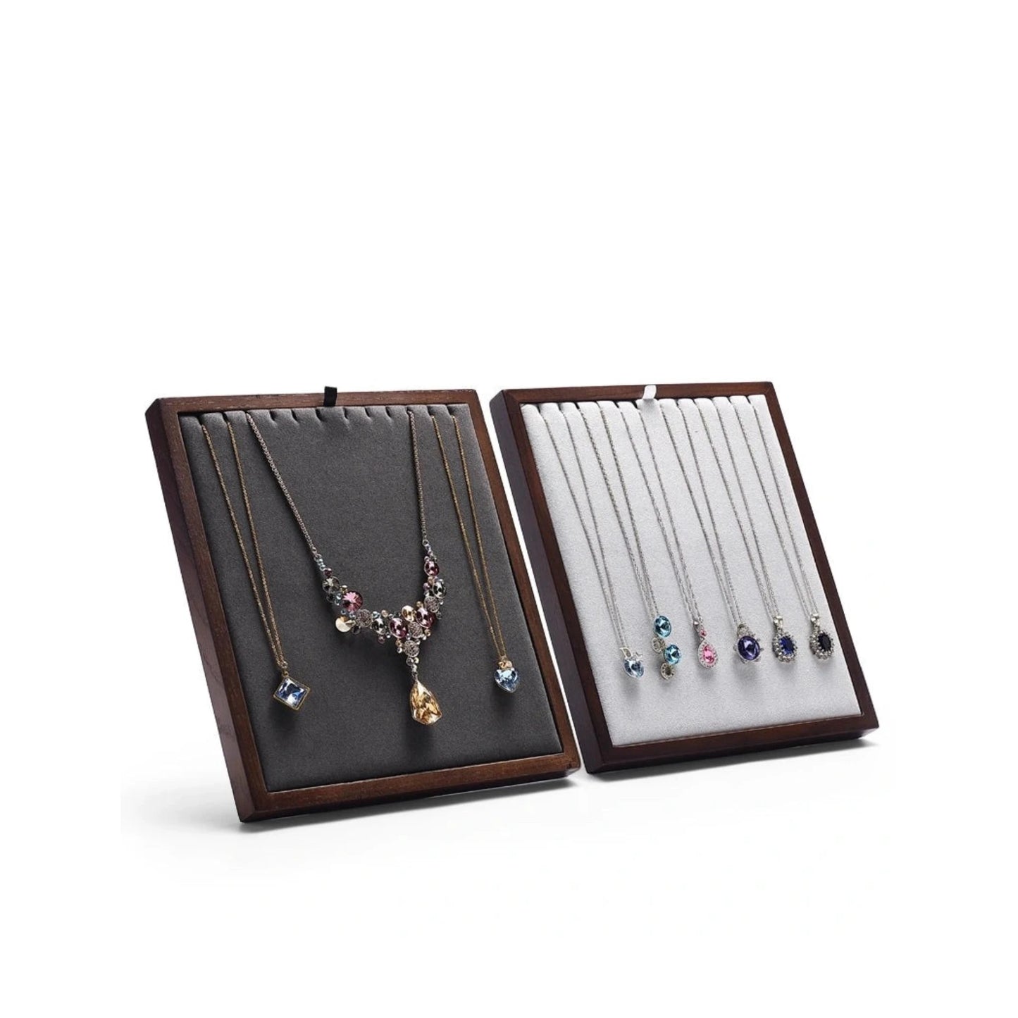 Folding Necklace Display Stand Solid Wood Microfiber Vertical Pendant Storage Rack Store Jewelry Display Props