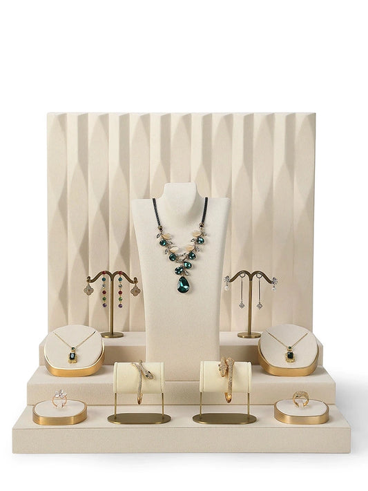 Luxury jewelry display shelves, rings, necklaces, earrings, window ladder display shelves, jewelry, display props