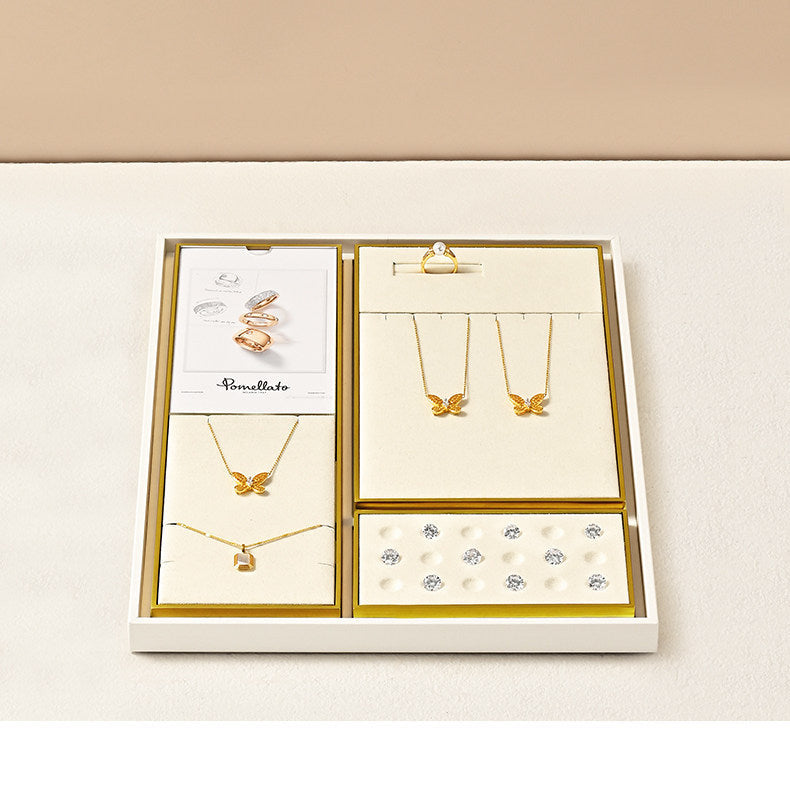 Luxury microfiber jewelry display plate mirror gold high-end ring necklace pendant display props