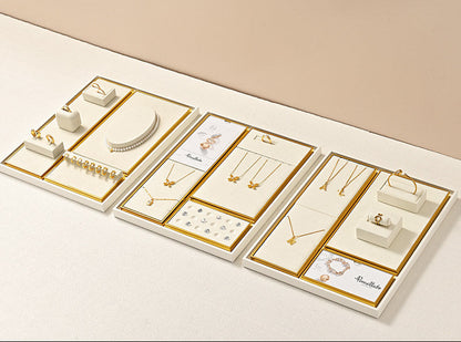 Luxury microfiber jewelry display plate mirror gold high-end ring necklace pendant display props