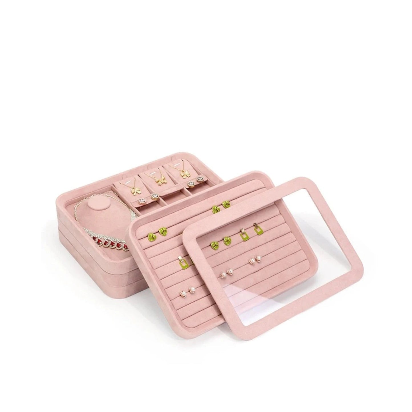 Velvet jewelry tray with lid dustproof jewelry storage box bracelet necklace bracelet ring stud jewelry display tray