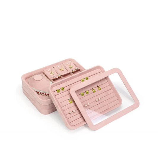 Velvet jewelry tray with lid dustproof jewelry storage box bracelet necklace bracelet ring stud jewelry display tray