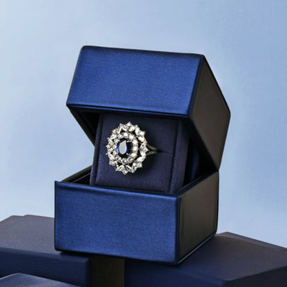 New Ring Storage Box Wedding Proposal Pair Ring Box Blue PU Leather Couple Ring Gift Box