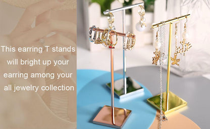 T-shape metal shinny earring stand, shinny gold, silver, copper color