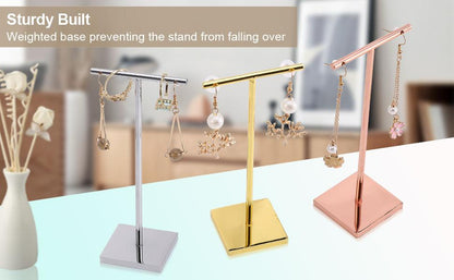 T-shape metal shinny earring stand, shinny gold, silver, copper color