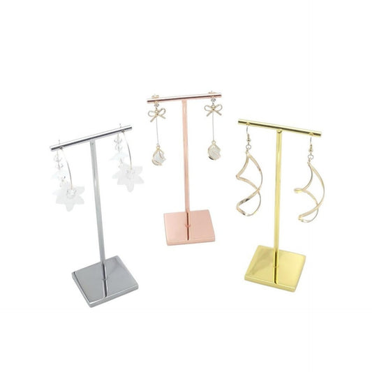 T-shape metal shinny earring stand, shinny gold, silver, copper color