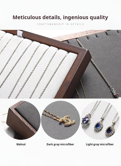 Folding Necklace Display Stand Solid Wood Microfiber Vertical Pendant Storage Rack Store Jewelry Display Props