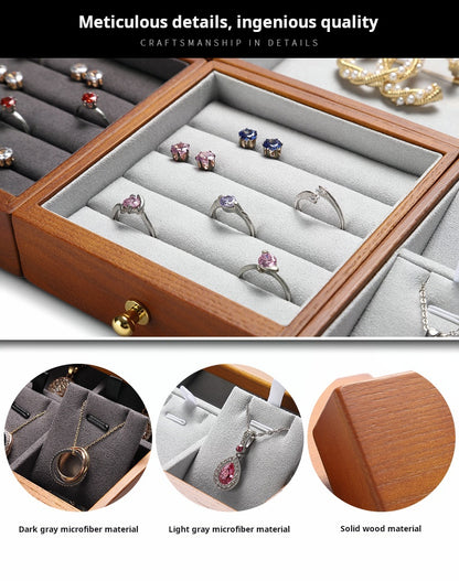 Jewelry box, national style solid wood box, ring, earring, bracelet, trinket storage box, exquisite cultural gift box, wooden