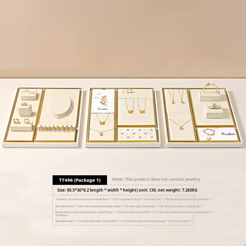 Luxury microfiber jewelry display plate mirror gold high-end ring necklace pendant display props