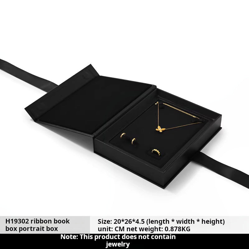 Jewelry storage box creative ribbon book box flap ring necklace jewelry display gift box