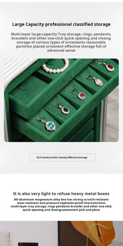 Aluminum and magnesium alloy high-grade large-capacity jewelry case Luxury portable jewelry trolley flight case Jim Display